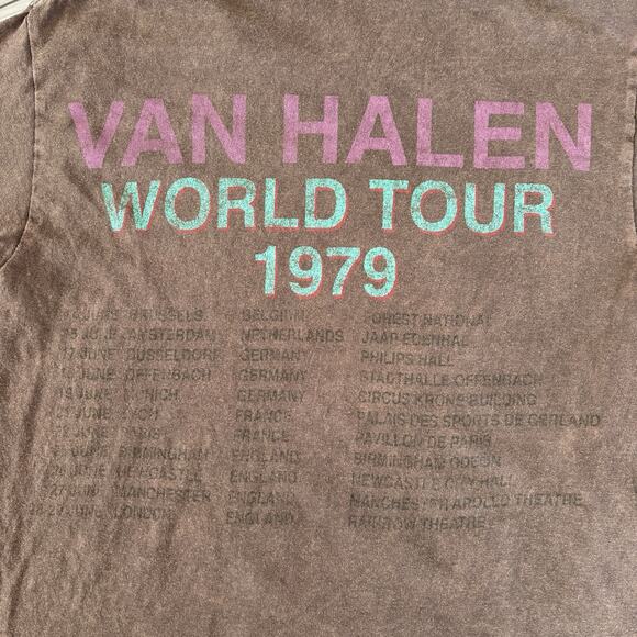 Van Halen 1979 Tour Reprint T-Shirt M Brown Double Sided Band Graphic Tee - Picture 5 of 5